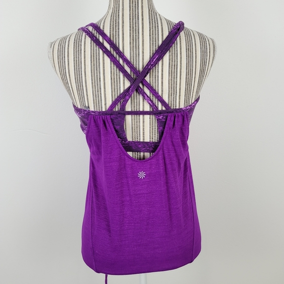 Athleta XS purple Criss cross back built in bra athletic workout tank - Picture 3 of 8